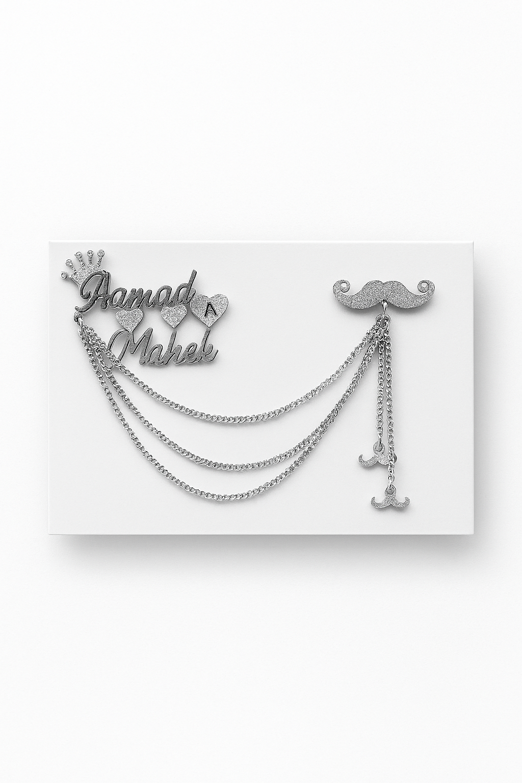 Custom Name Brooch – Gold & Silver Couple Pin with Chains