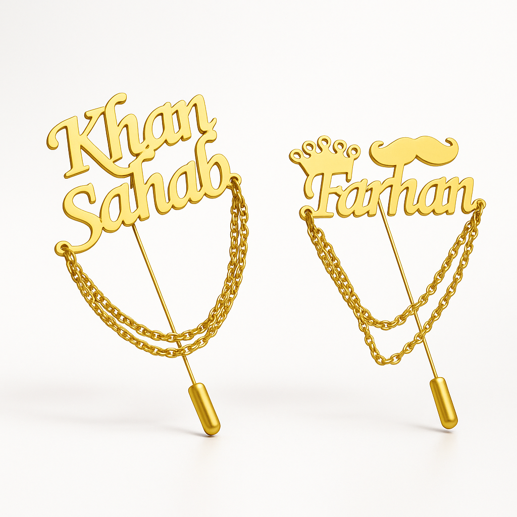 Custom Name Lapel Pins – Personalized Gold & Silver Brooches for Men