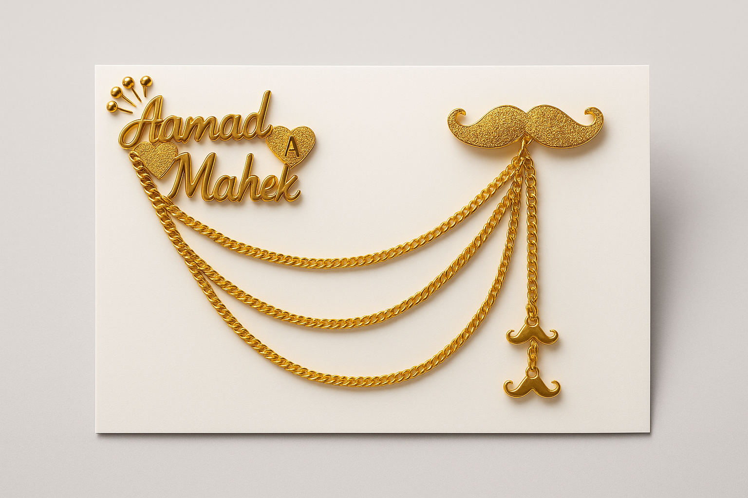 Custom Name Brooch – Gold & Silver Couple Pin with Chains