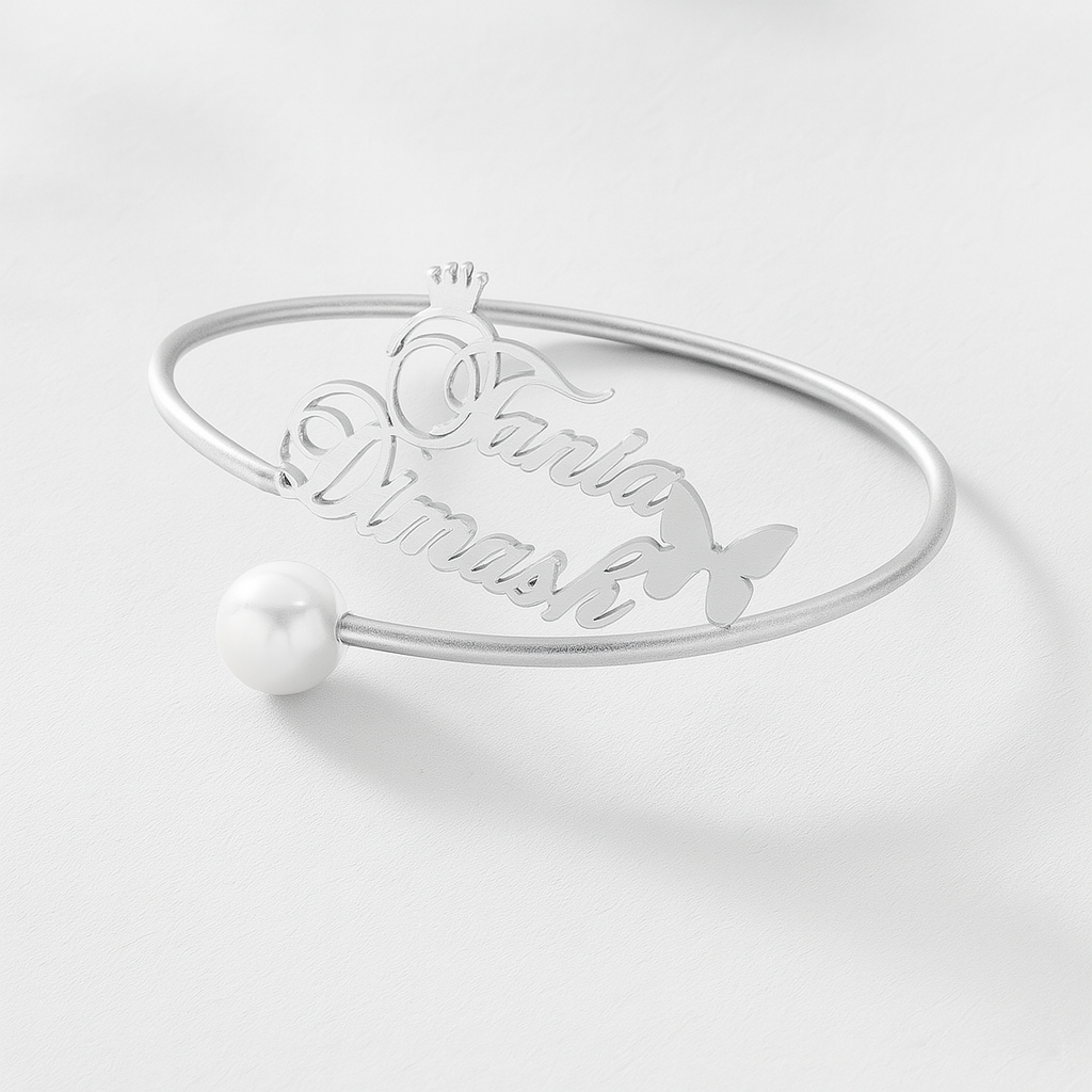 Customize 24CT Gold Name Bracelet with Pearl & Butterfly Charm