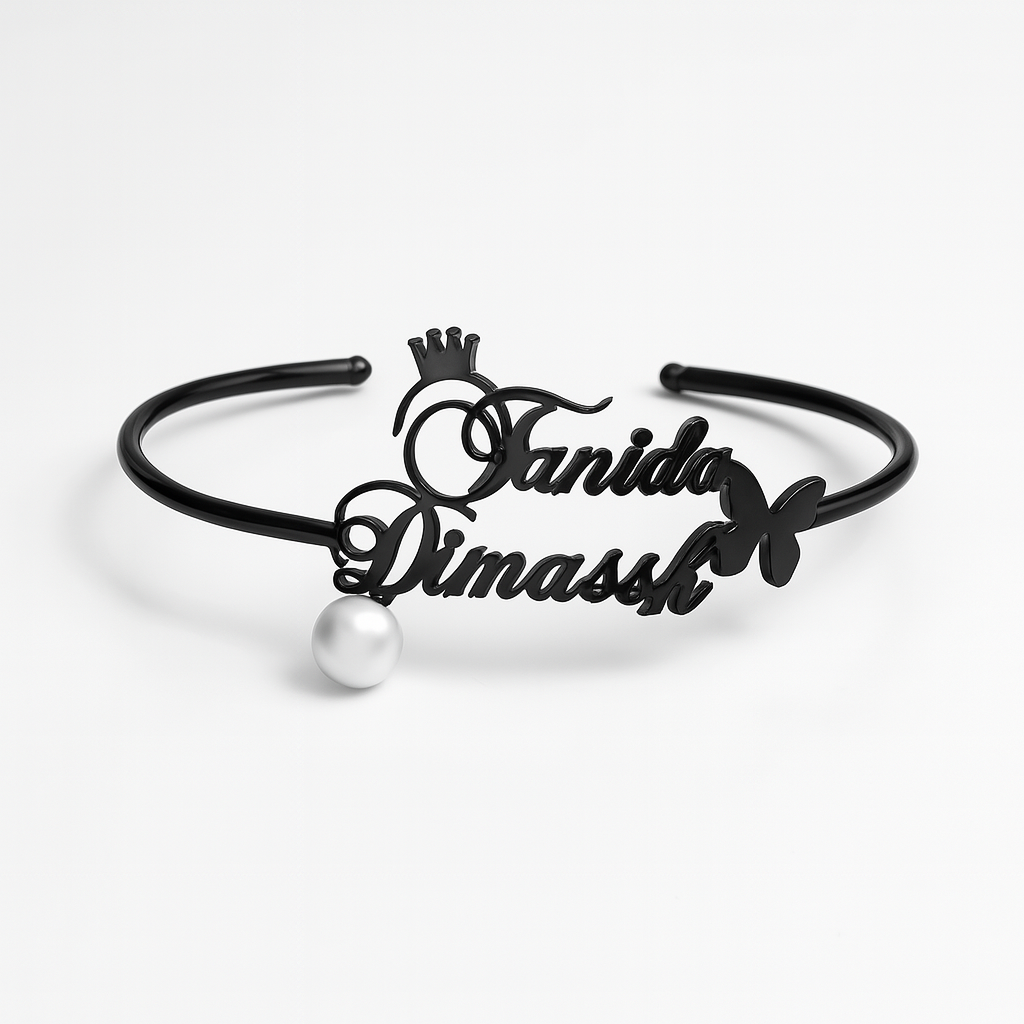 Customize 24CT Gold Name Bracelet with Pearl & Butterfly Charm