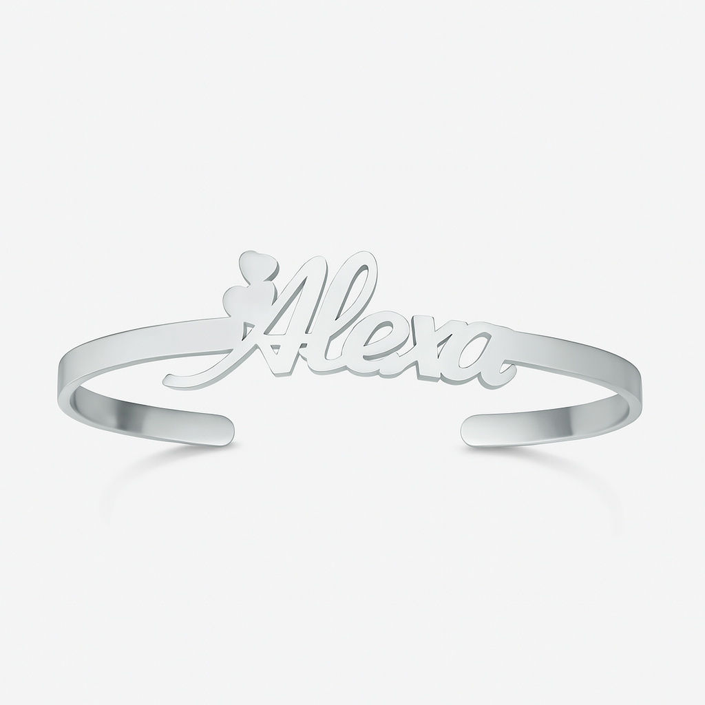 Custom 24CT Gold Name Bracelet – Personalized Cuff with Heart Design