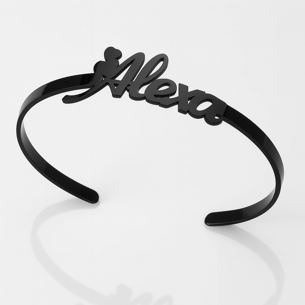 Custom 24CT Gold Name Bracelet – Personalized Cuff with Heart Design