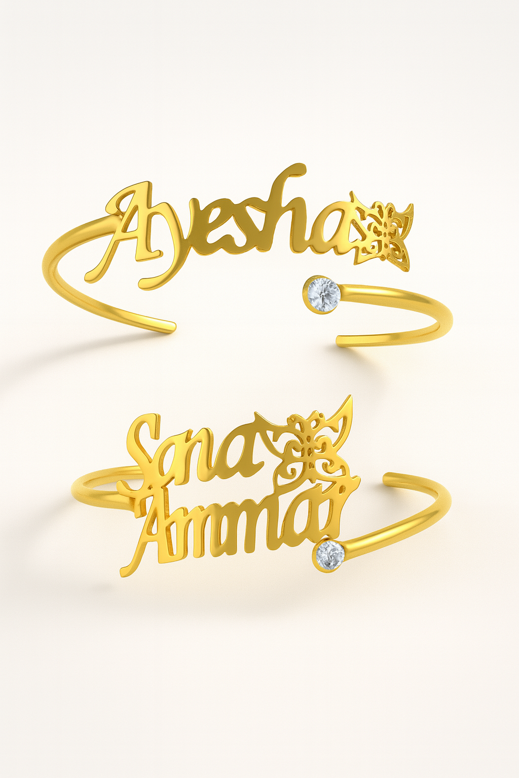 Custom Double Name 24CT Gold Bracelet – Personalized Butterfly Design with Diamond Accent