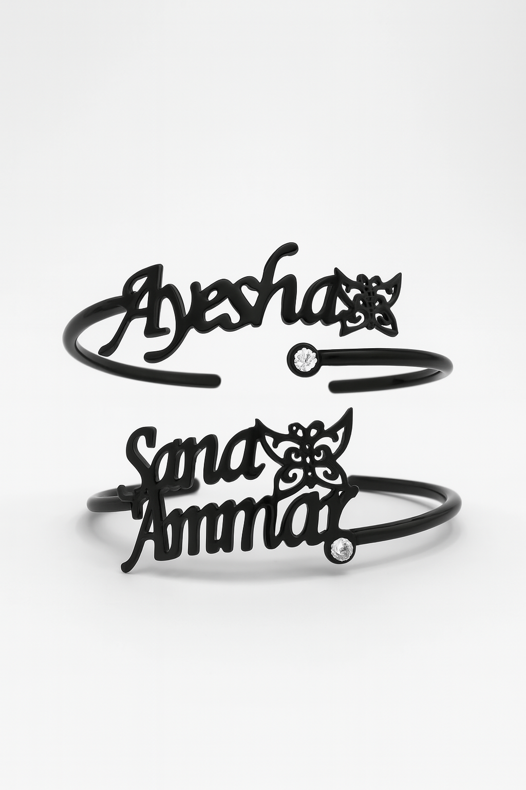 Custom Double Name 24CT Gold Bracelet – Personalized Butterfly Design with Diamond Accent