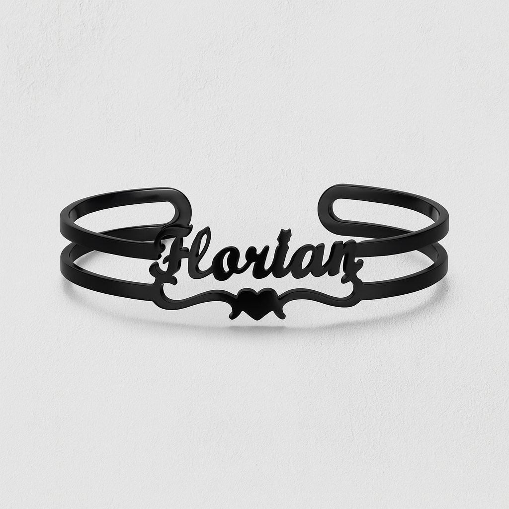 Custom Black Name Cuff Bracelet – Personalized Florian Jewelry for Men & Women