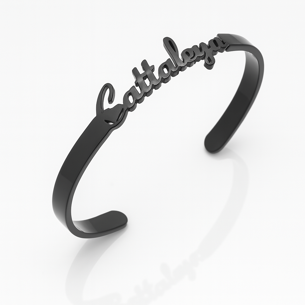 Custom 24CT Gold Platted Name Bracelet – Personalized Cattaleya Cuff Jewelry