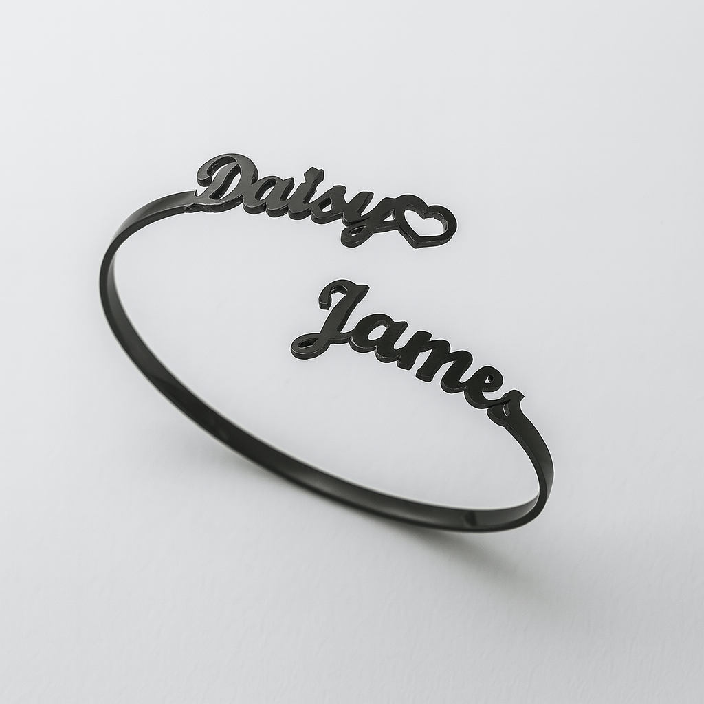 Custom Couple Name Bracelet – Gold Heart Open Cuff
