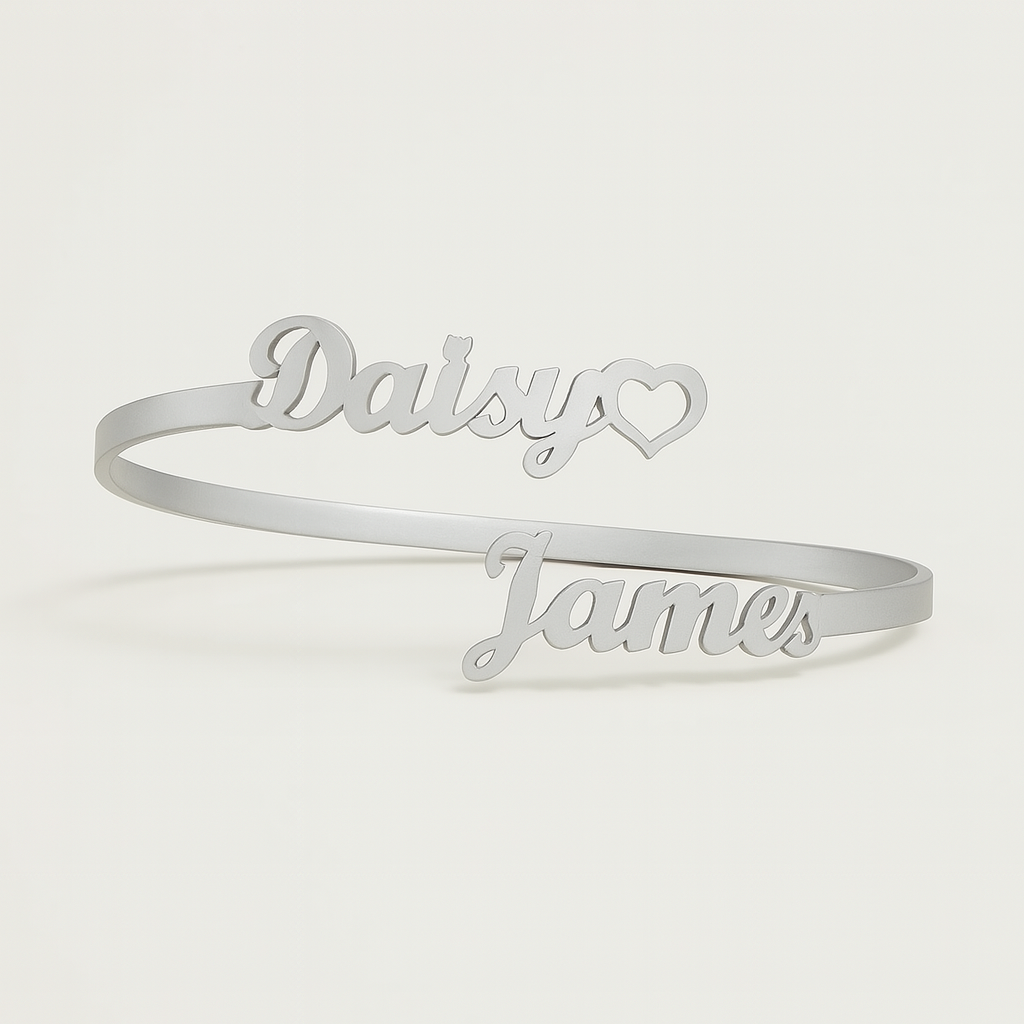 Custom Couple Name Bracelet – Gold Heart Open Cuff