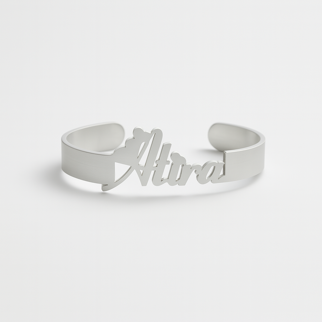 Personalized Atra Wide Cuff with Heart Accent