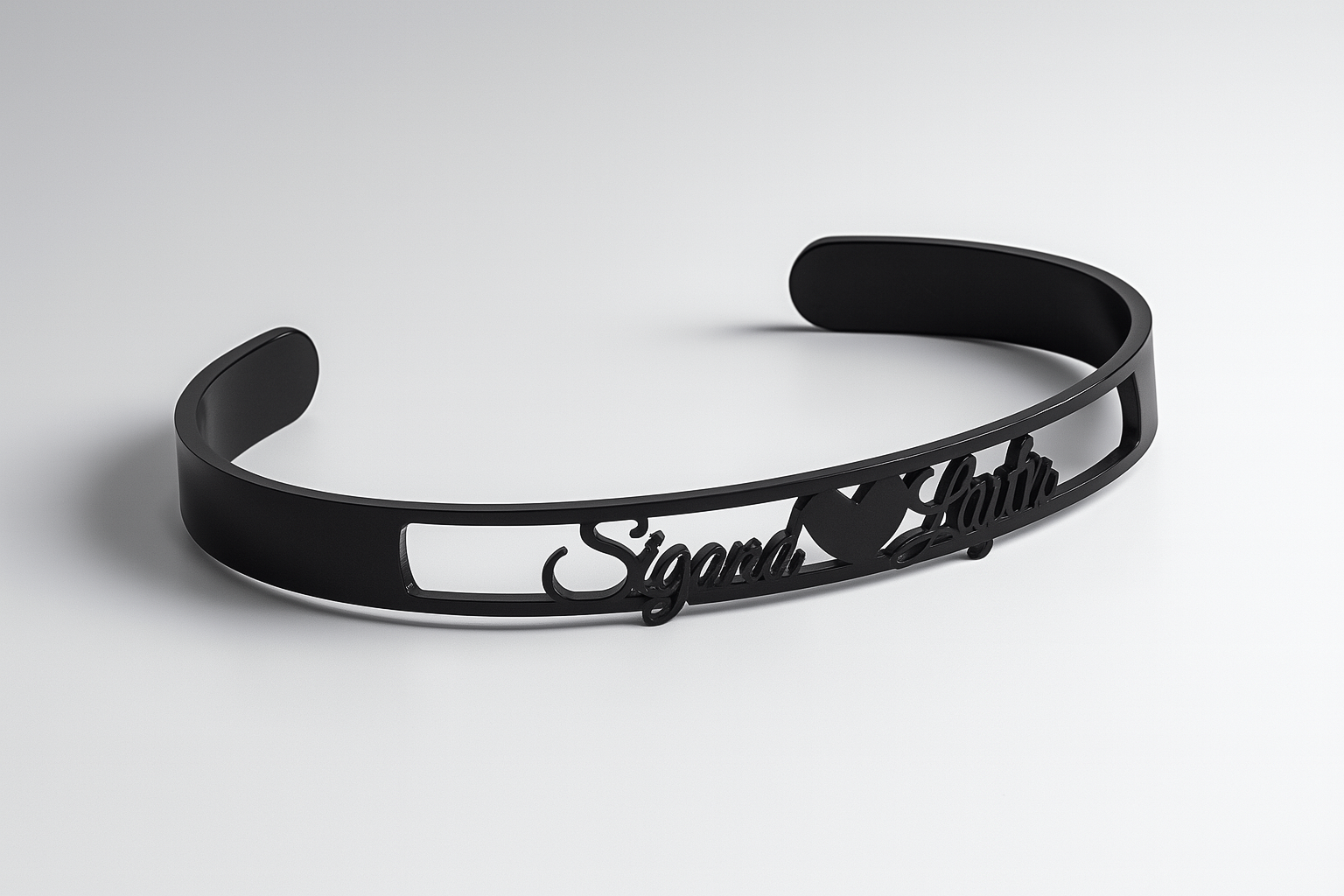Custom Silver Couple Name Bracelet – Personalized Sigurd & Yulou Cuff with Heart