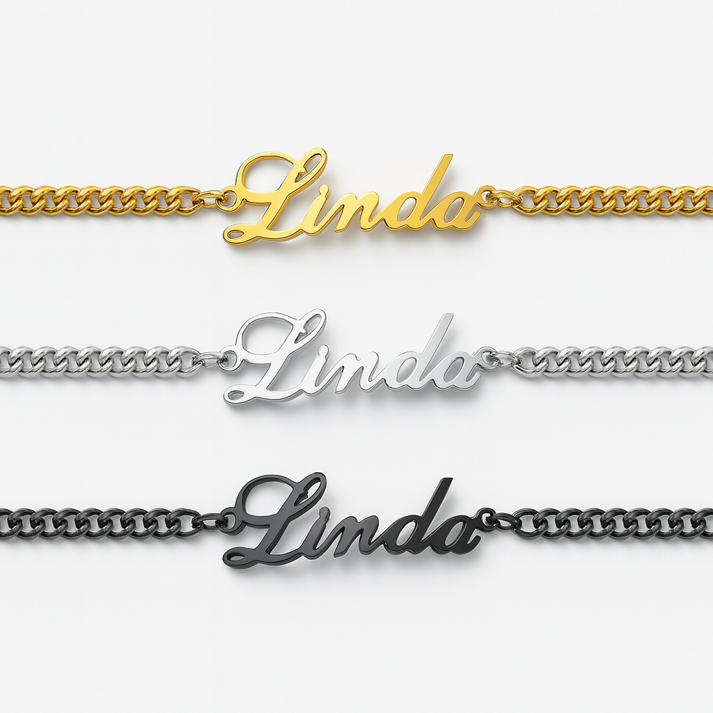 Personalized 24K Gold Name Bracelet – Heart Shine Matte Chain