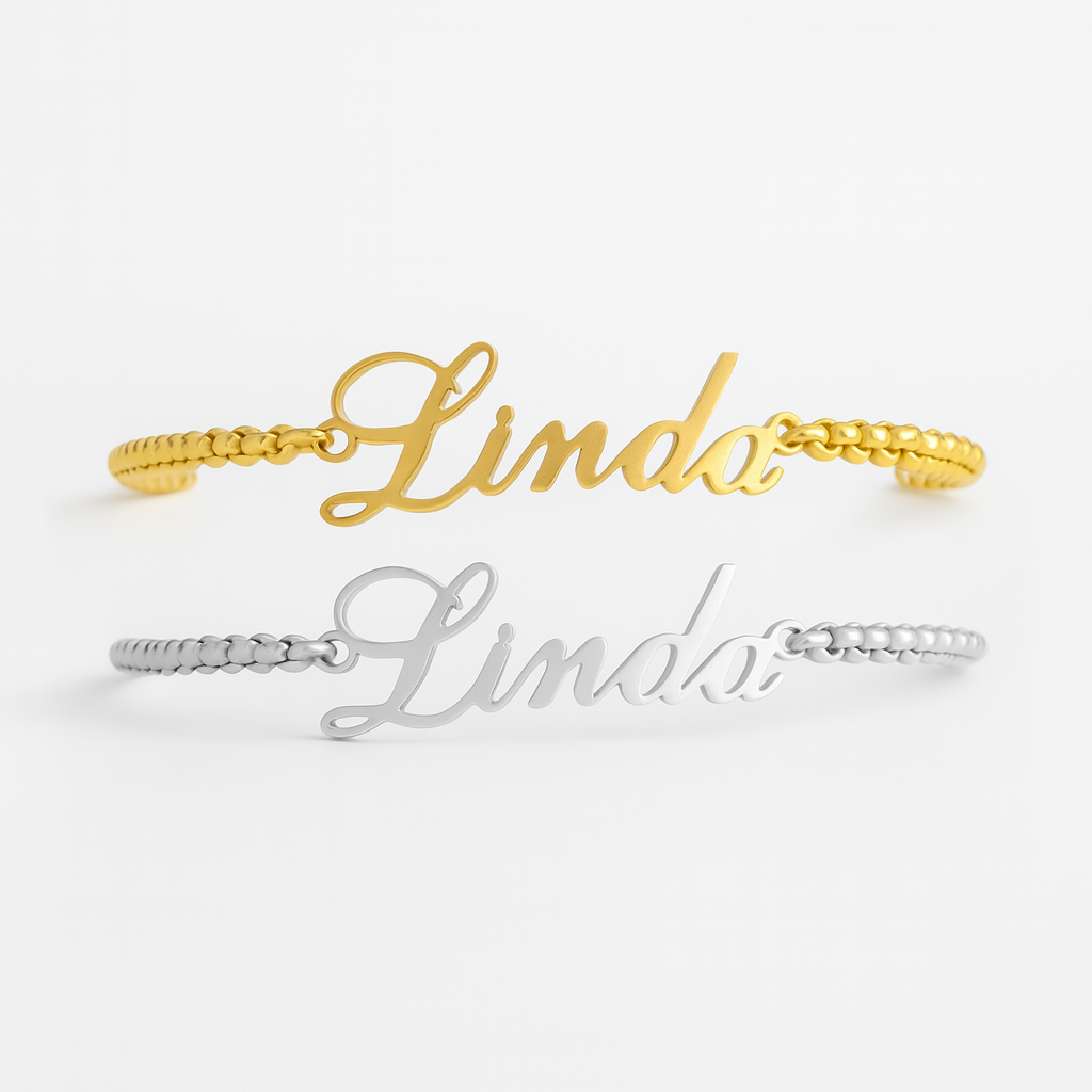 Personalized 24K Gold Name Bracelet – Heart Shine Matte Chain