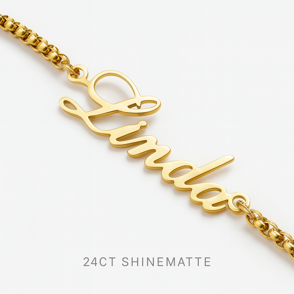 Personalized 24K Gold Name Bracelet – Heart Shine Matte Chain