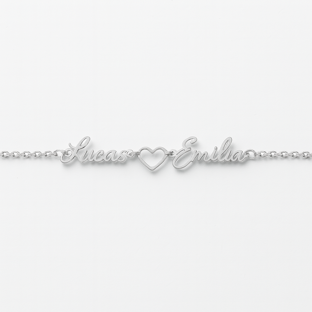 Custom Couple Name Bracelet – Gold Chain with Heart Design