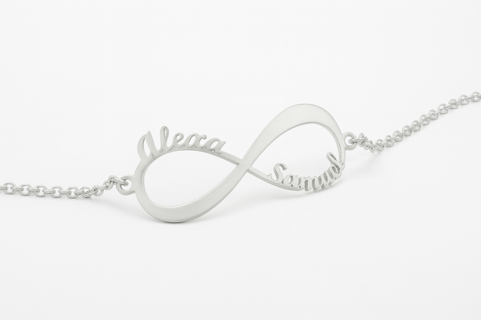 Custom Infinity Name Bracelet – Silver Chain for Couples