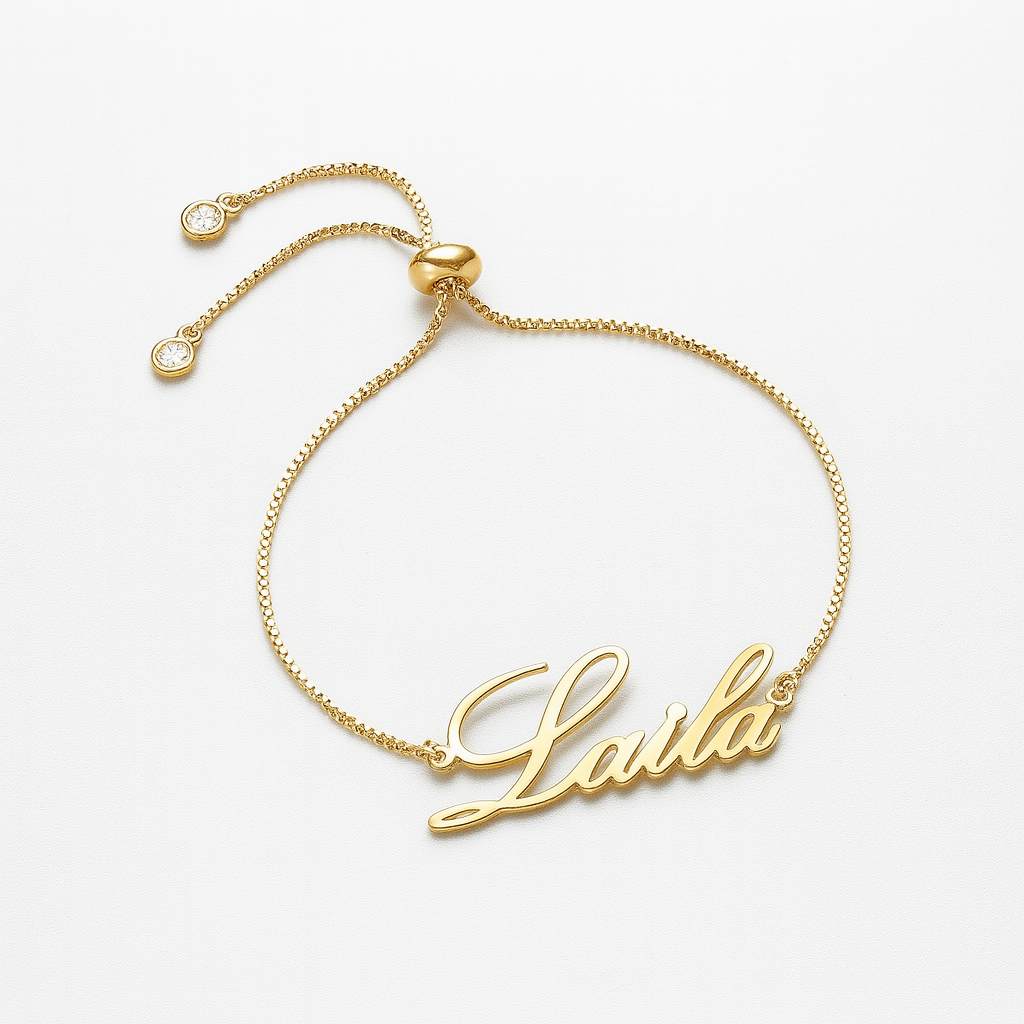 Custom Name Bracelet “Your Name” – 24CT Gold Platted Adjustable Personalized Jewelry Gift for Women