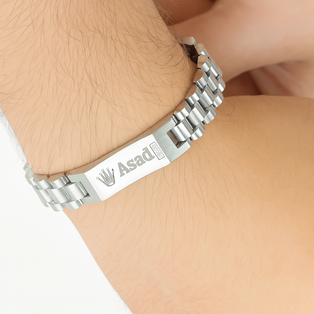 Rolex Silver Steel Bracelet – Personalized "Your Name" Engraving