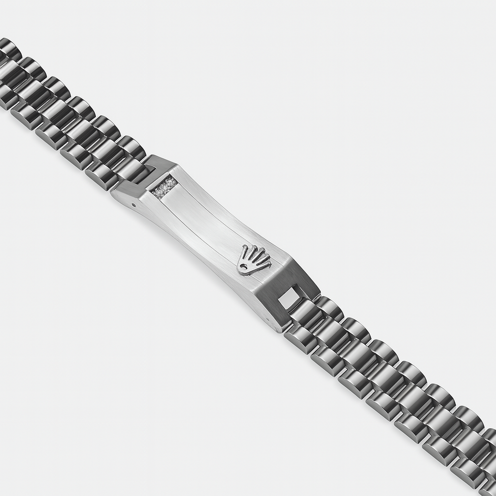 Luxury Silver Steel Rolex Bracelet – Diamond Accent & Crown Emblem