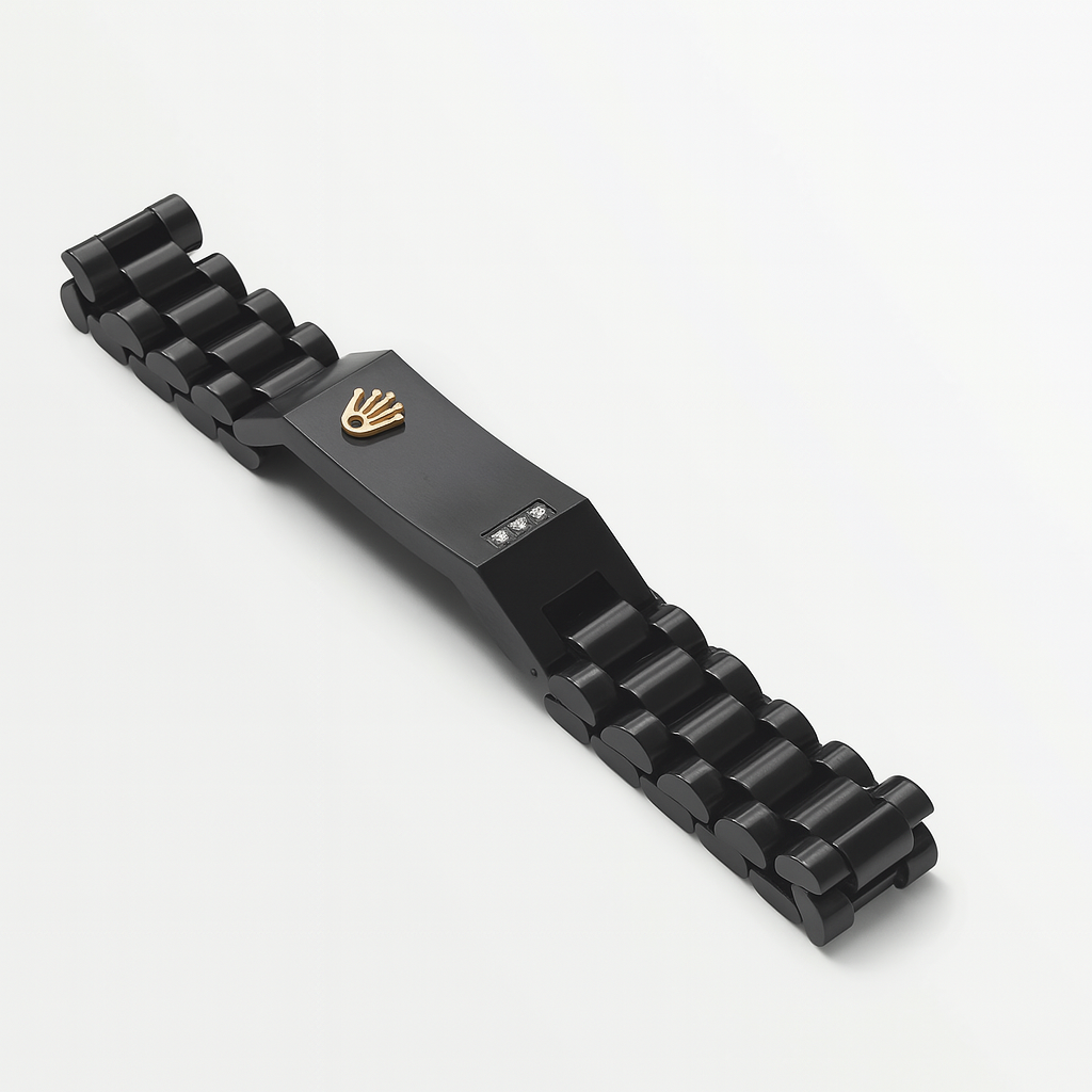 Rolex Black Stainless Steel Bracelet – Gold Crown & Diamond Accents