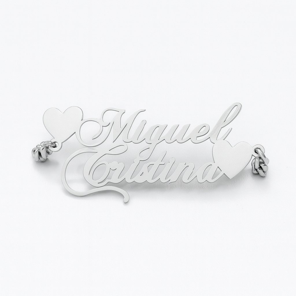 Custom Gold Name Necklace – Double Name with Heart Design