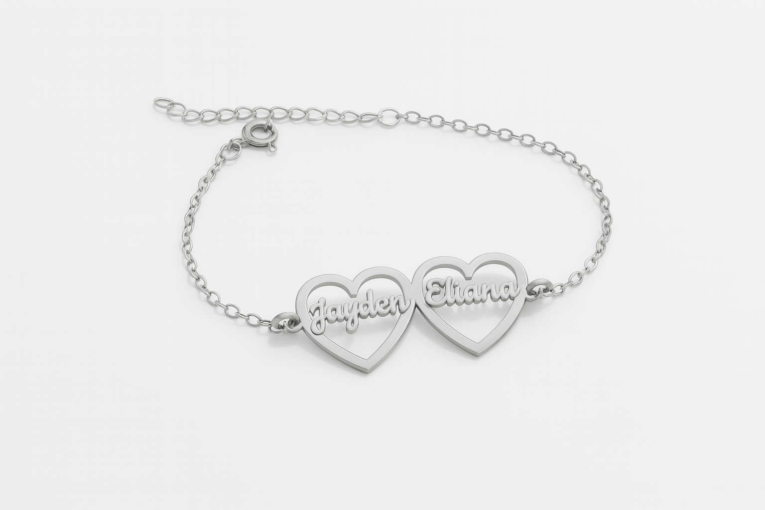 Custom Double Heart Name Bracelet – Gold Personalized Couple Jewelry
