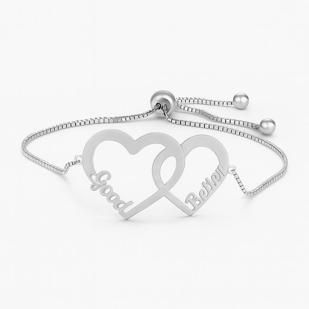 Black Custom Heart Bracelet – Dual Name Adjustable Cord Jewelry
