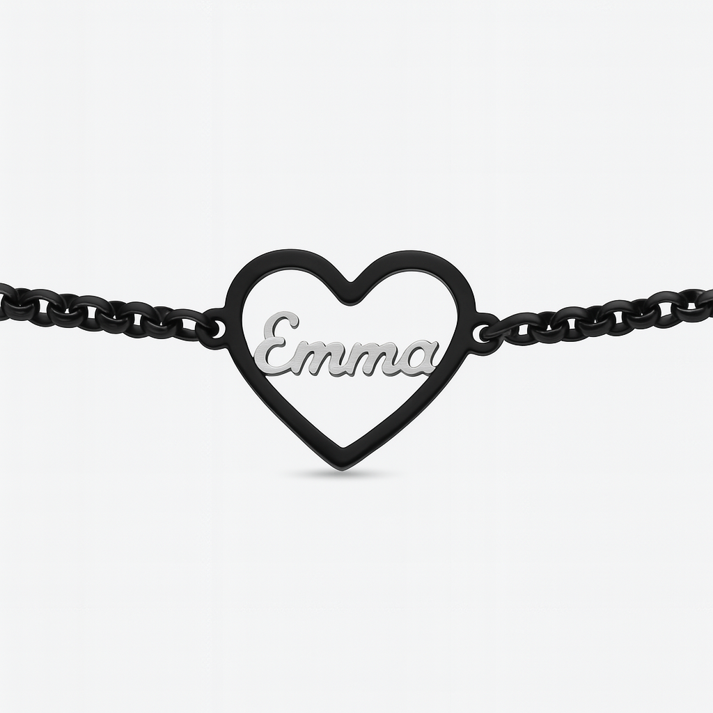 Custom Silver Heart Name Bracelet – Personalized Chain Jewelry