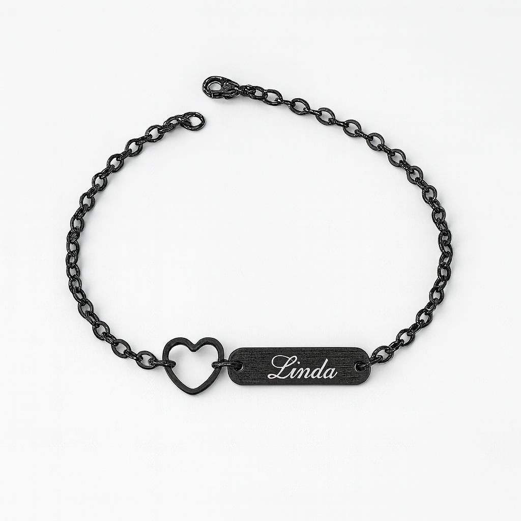 Custom Silver Name Bracelet – Personalized Heart Chain Jewelry