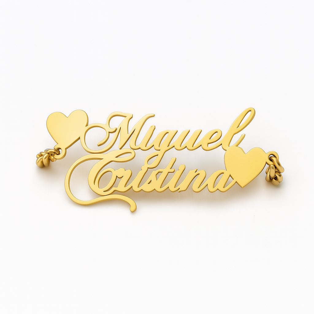 Custom Gold Name Necklace – Double Name with Heart Design
