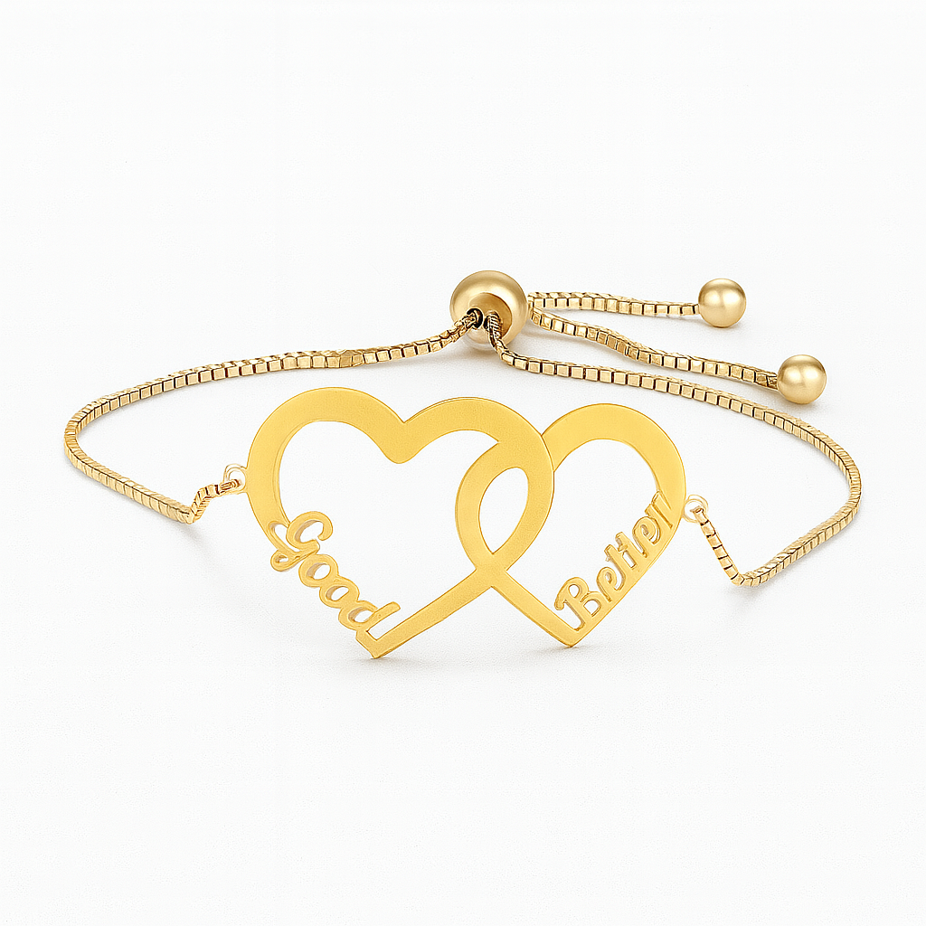 Black Custom Heart Bracelet – Dual Name Adjustable Cord Jewelry