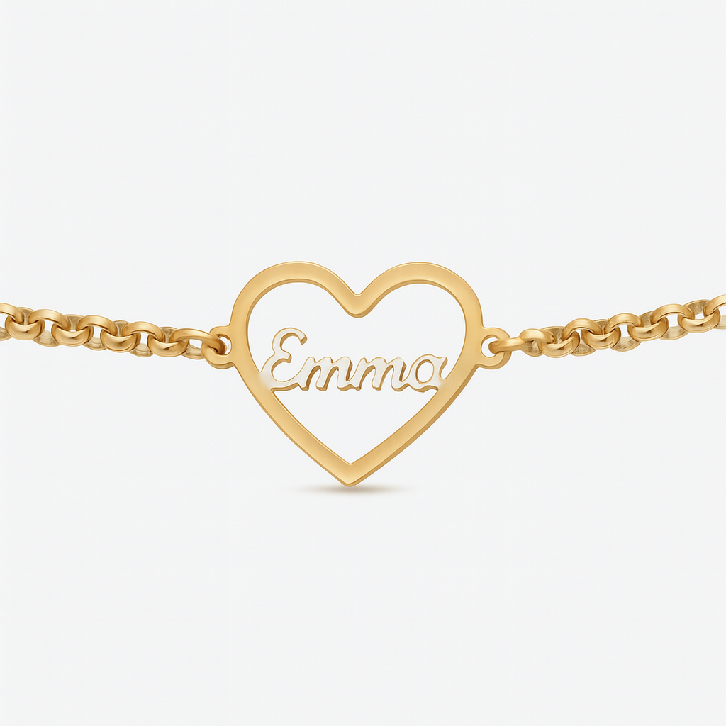 Custom Silver Heart Name Bracelet – Personalized Chain Jewelry