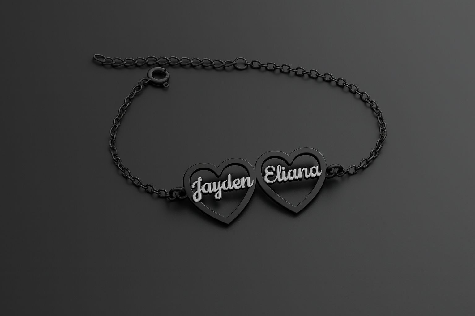 Custom Double Heart Name Bracelet – Gold Personalized Couple Jewelry