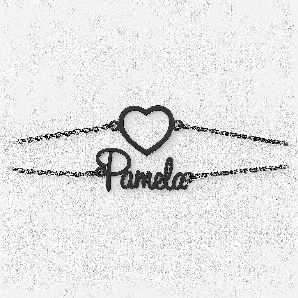 Custom Silver Name Bracelet – Heart Charm Personalized Jewelry