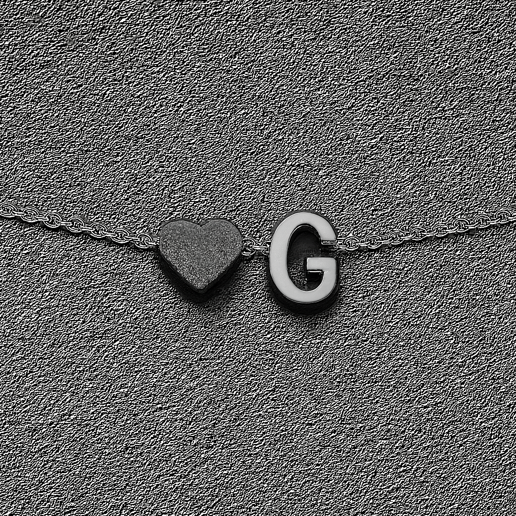 "Minimalist Silver Initial Bracelet – Custom Letter with Heart Charm