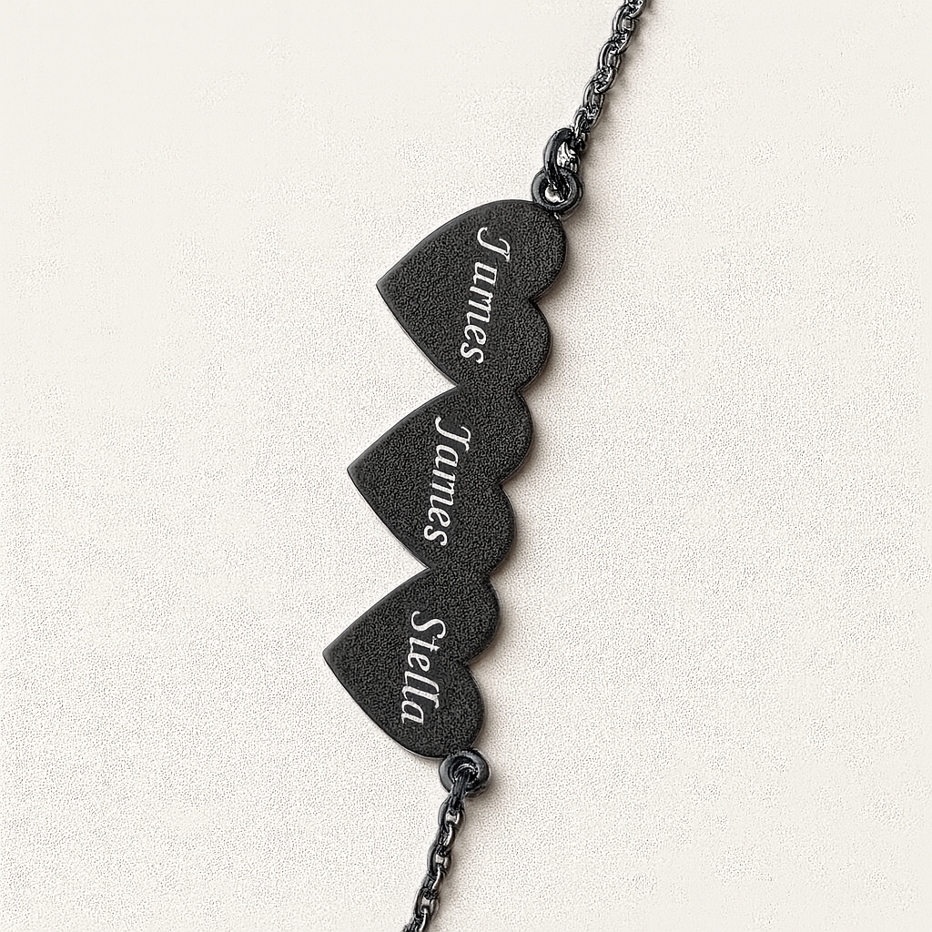 Custom Triple Heart Name Bracelet – Engraved Gold Family Jewelry