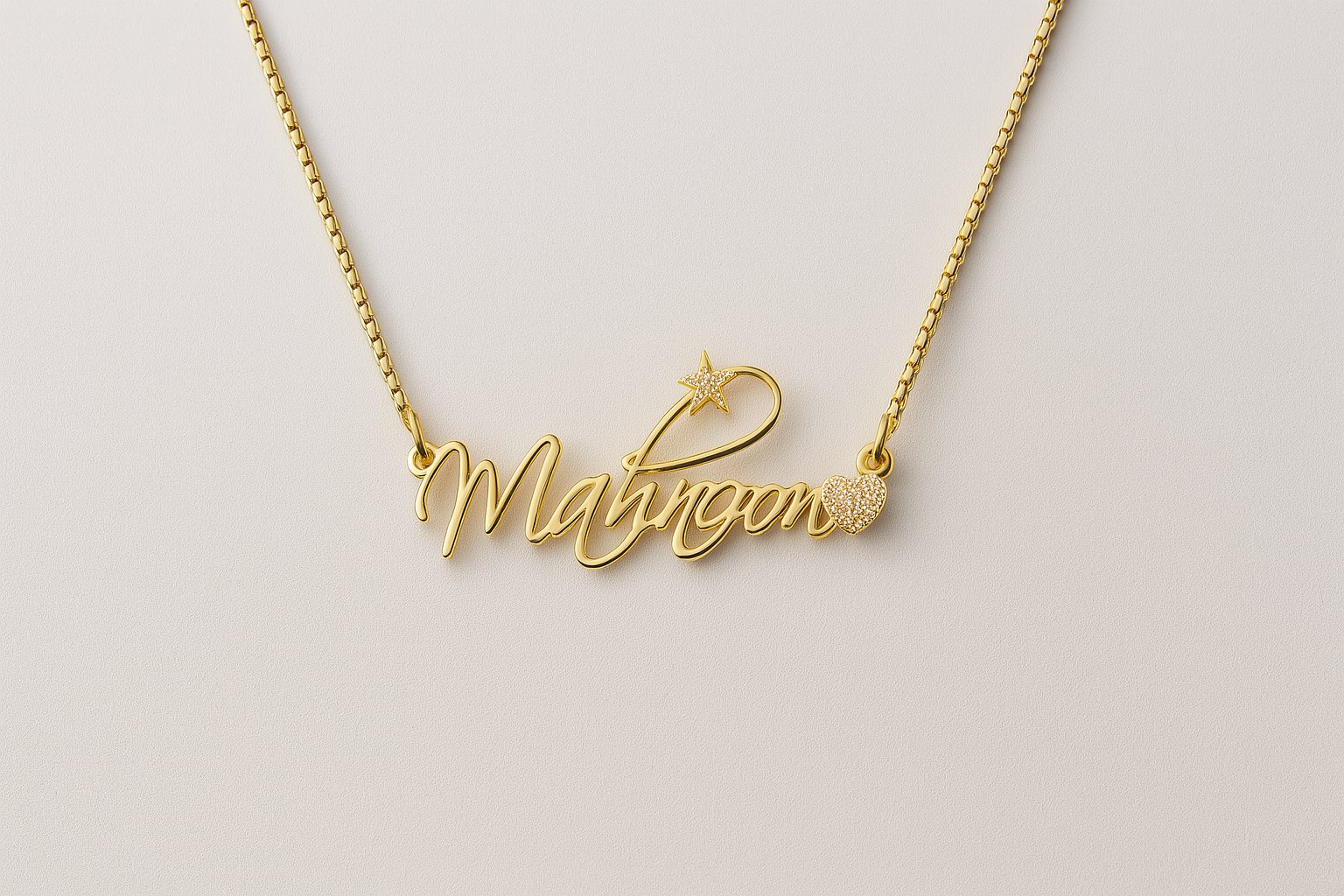 Custom Name Necklace for Women – 24CT Gold Plated Personalized Pendant with Star & Heart Charms – Elegant Gift Jewelry