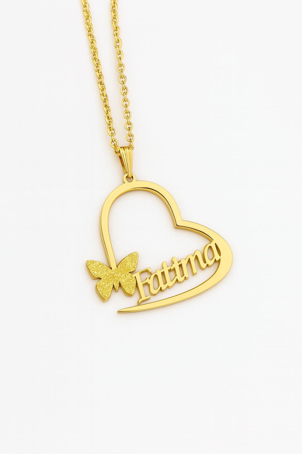 Custom 24CT Gold Platted Heart Name Necklace with Butterfly