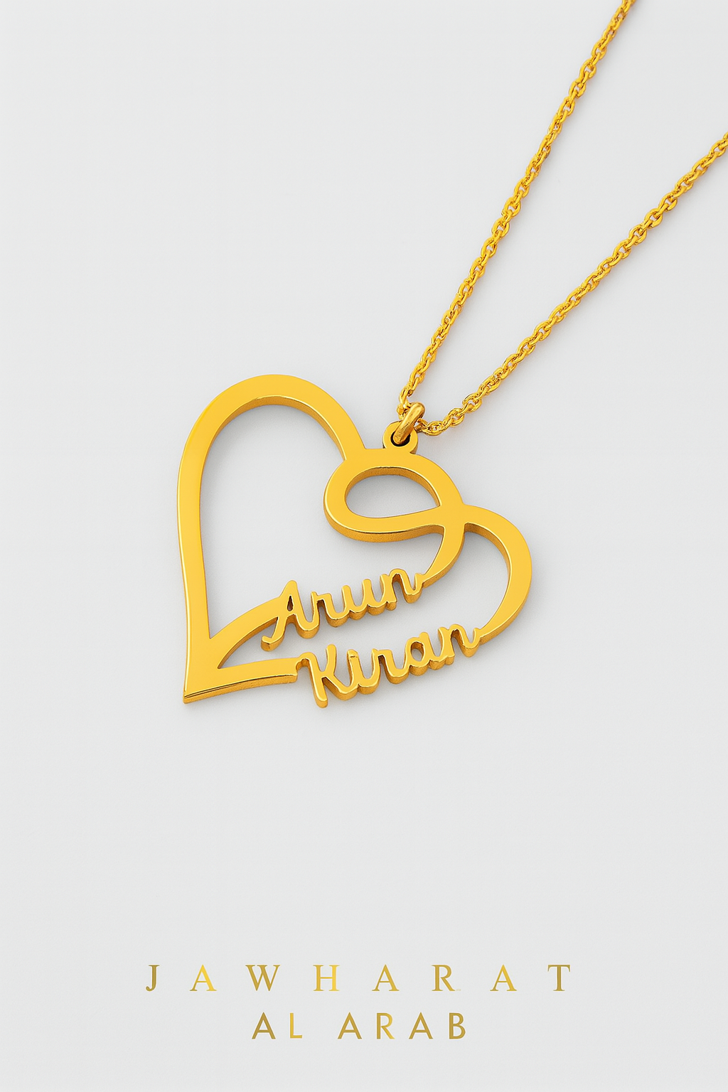 Custom Double Name Heart Necklace – Personalized Gold Pendant