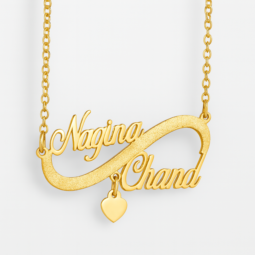 Custom Infinity Name Necklace – Personalized 24CT Gold Plated Pendant with Two Names & Heart Charm for Couples or Best Friends