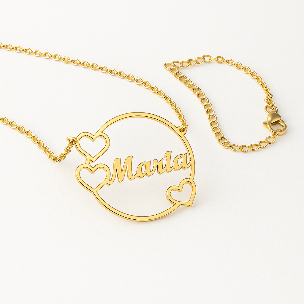Custom Heart Name Necklace for Women | Personalized 24CT Gold Plated Circle Pendant | Unique Gift for Her, Birthday & Anniversary