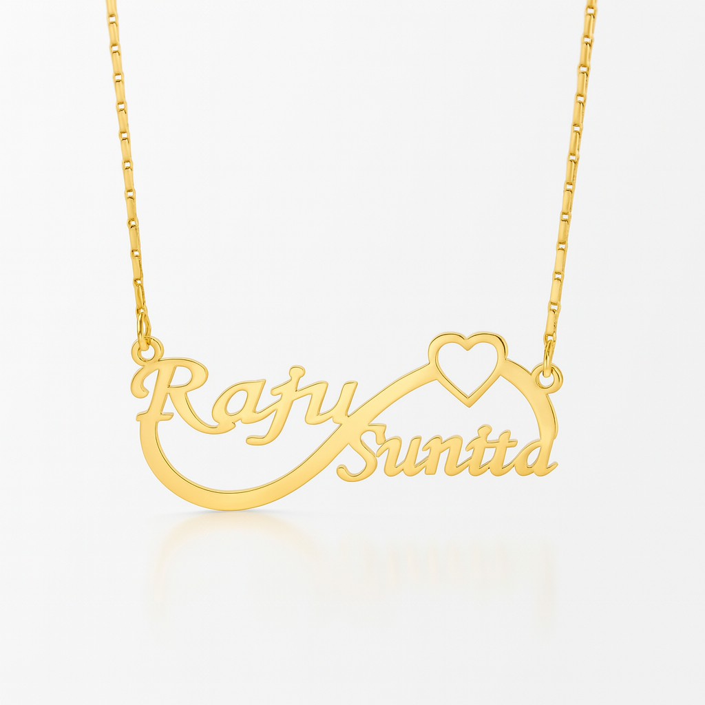 Custom Couple Name Infinity Necklace | Personalized 24CT Gold Plated Jewelry with Heart | Romantic Gift for Anniversary & Valentine's Day