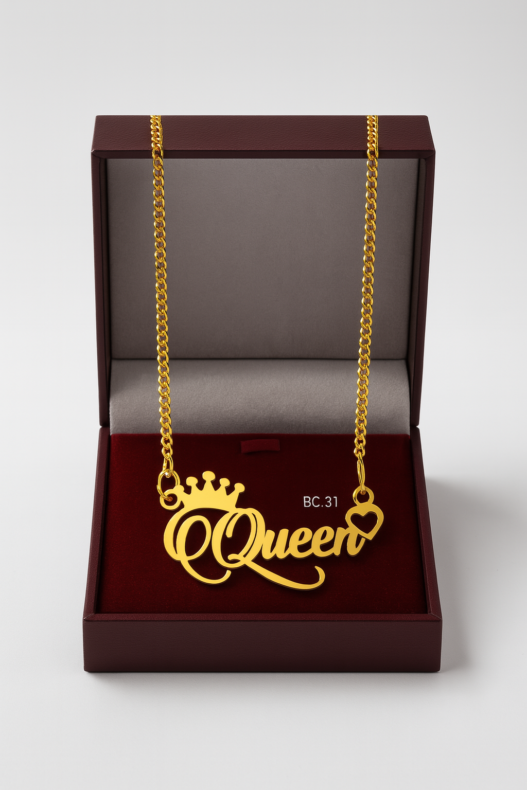 Personalized Queen Name Necklace – Custom Crown Pendant in 24CT Gold Plated Stainless Steel – Royal Gift for Women & Girls