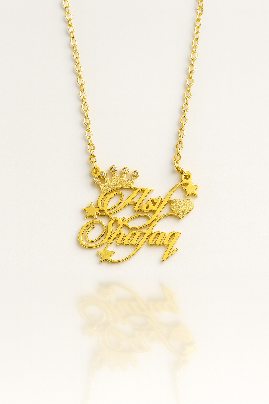 Custom Couple Name Necklace with Crown & Stars | Personalized Gold Plated Pendant with Heart | Royal Name Jewelry Gift for Her & Him
