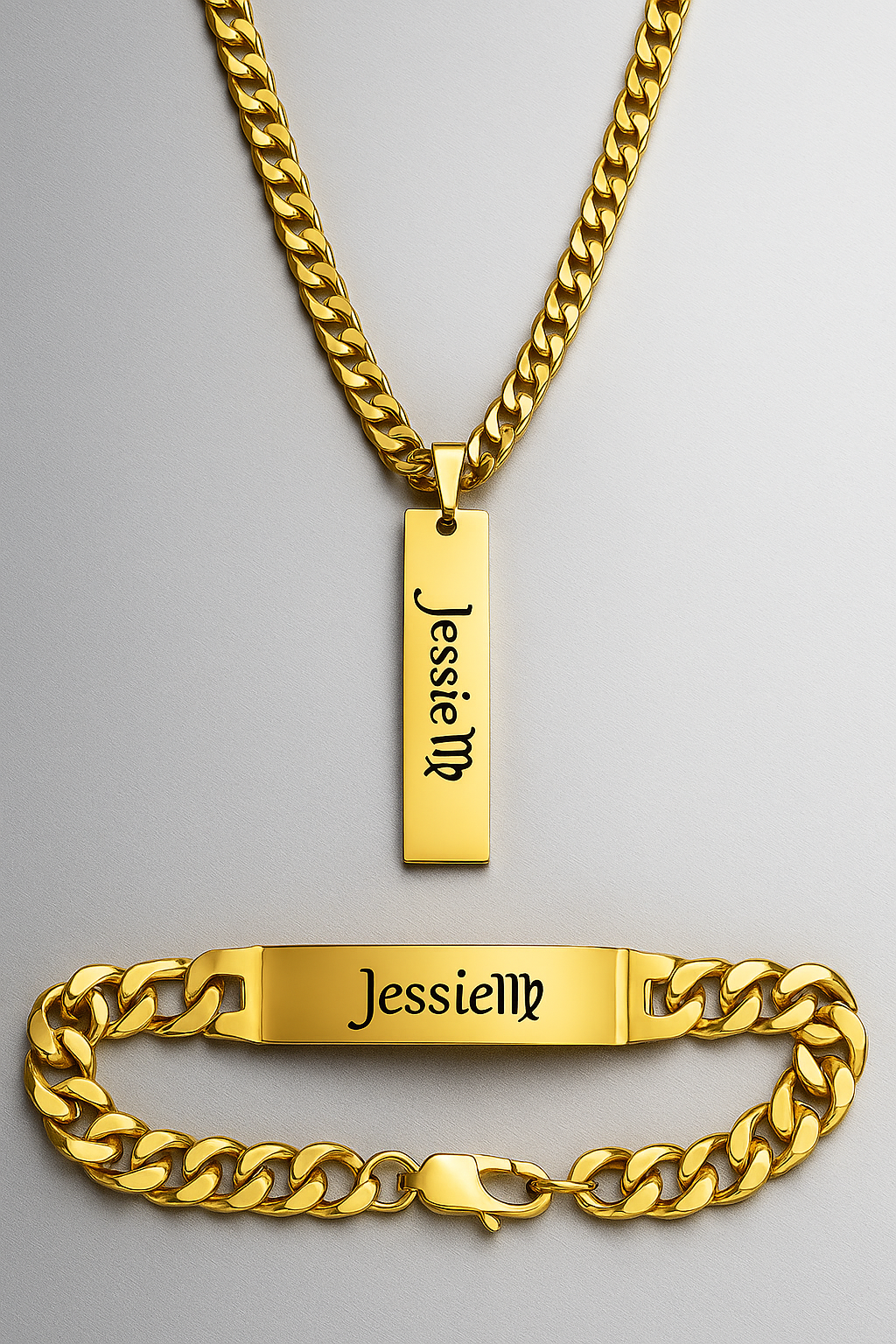 Custom Name Necklace & Bracelet Set – Personalized Cuban Chain Jewelry with Zodiac Sign for Men & Women