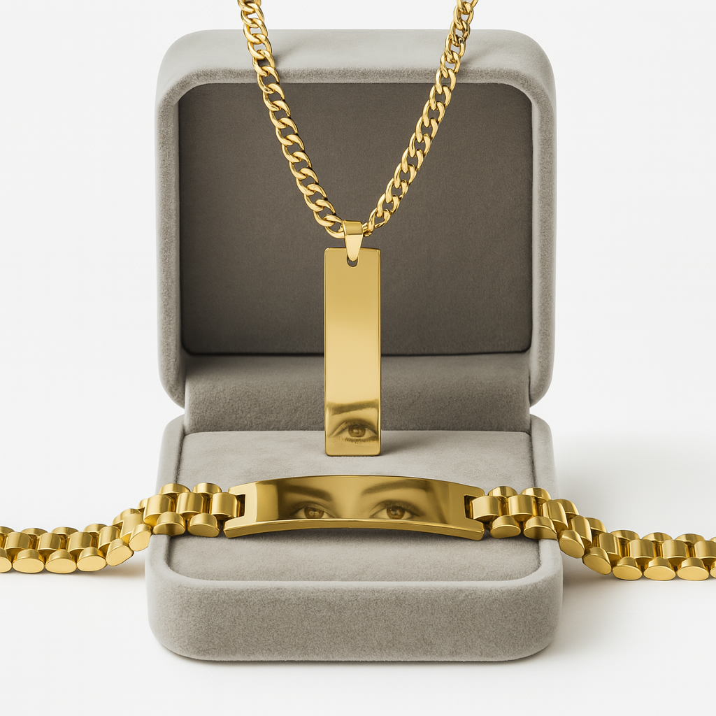 Premium Silver Cuban Chain Necklace & ID Bracelet Set – Men's Luxury Stainless Steel Jewelry Gift