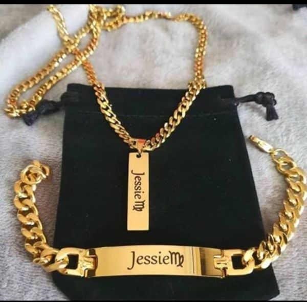 Custom Name Necklace & Bracelet Set – Personalized Cuban Chain Jewelry for Men & Women with Zodiac Sign