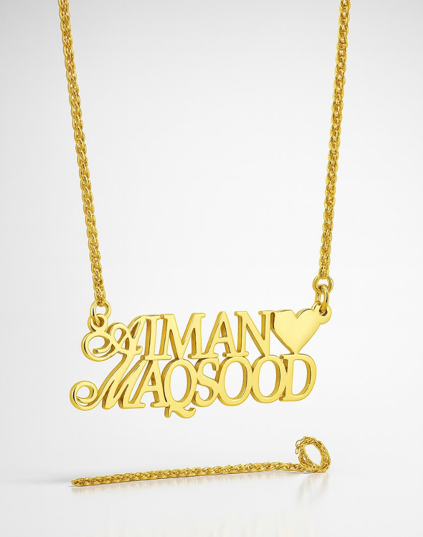 Custom Name Necklace for Women – Personalized 24CT Gold Plated Jewelry with Heart Charm – Unique Gift for Her – YOUR NAME HER/HIM NAME Design