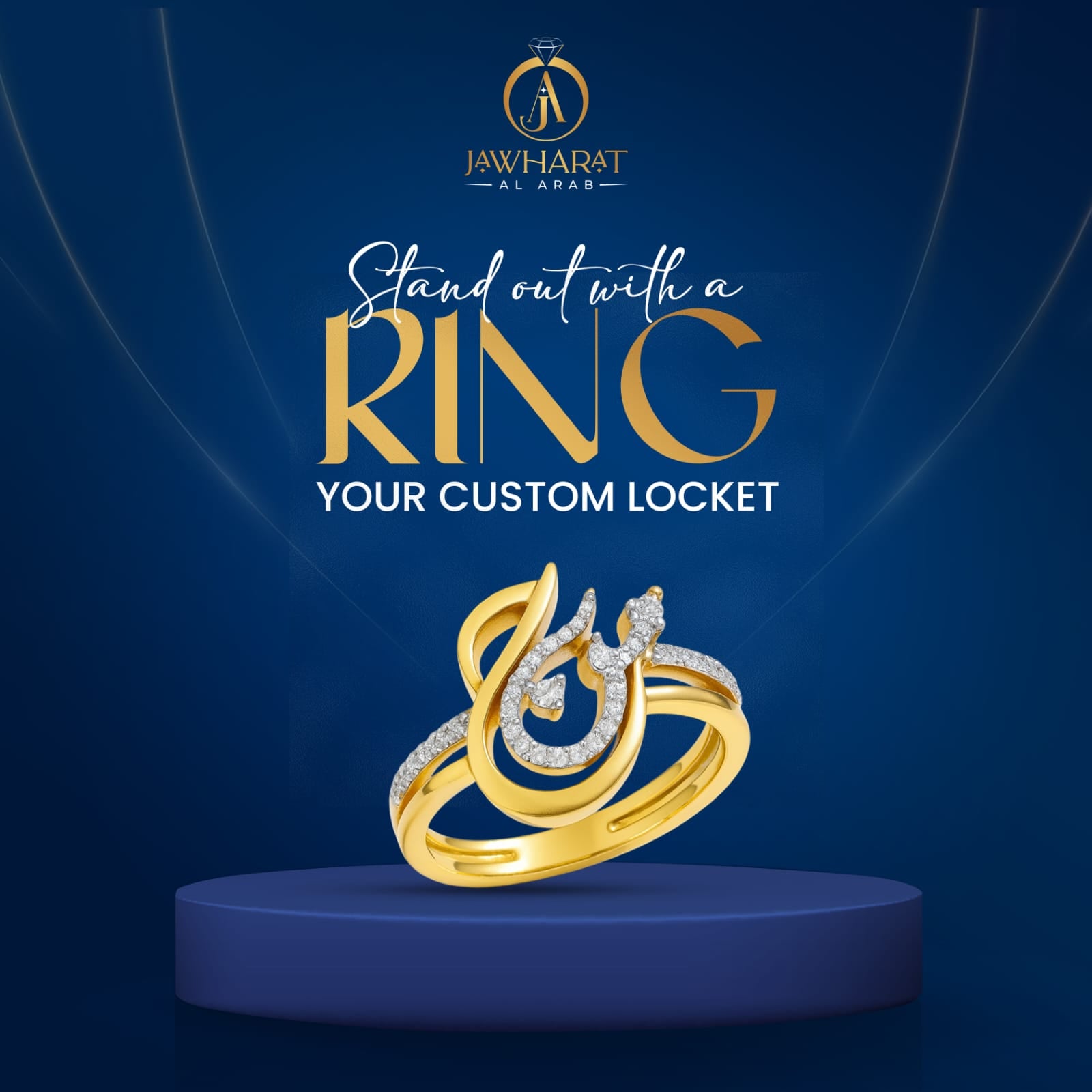 Custom Arabic Name Ring – 24CT Gold Plated Personalized Calligraphy Ring with CZ Stones | Luxury Gift for Women