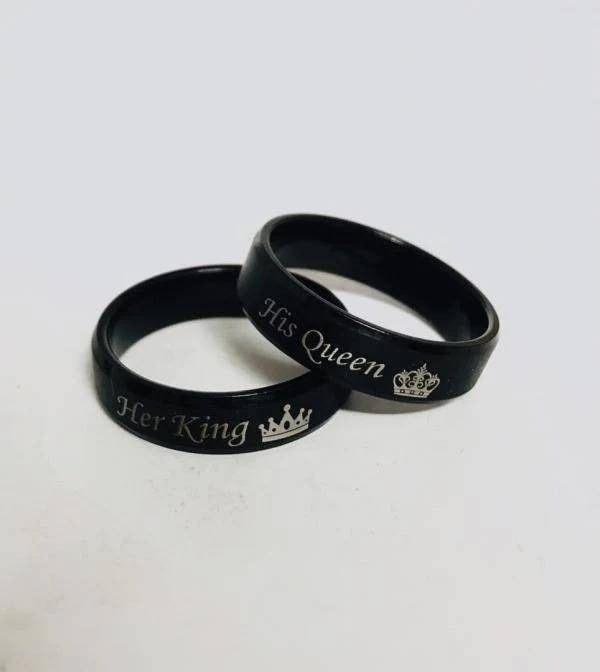 His Queen & Her King Matching Couple Rings – Personalized Royal Crown Engraved Bands for Couples